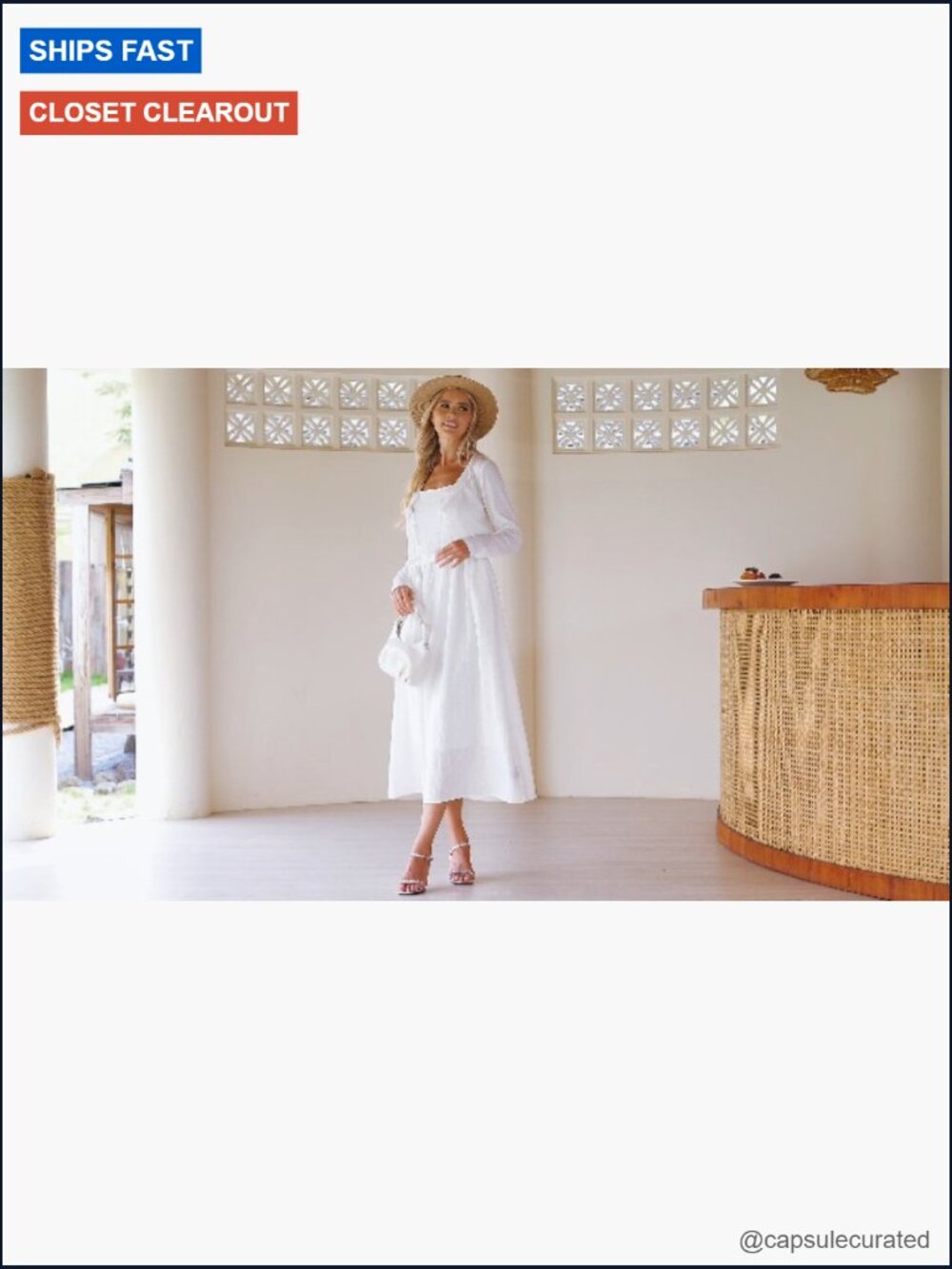 Spaghetti Strap Midi Dress Smocked Back with Belt Pockets Flowy Boho - Picture 7 of 7
